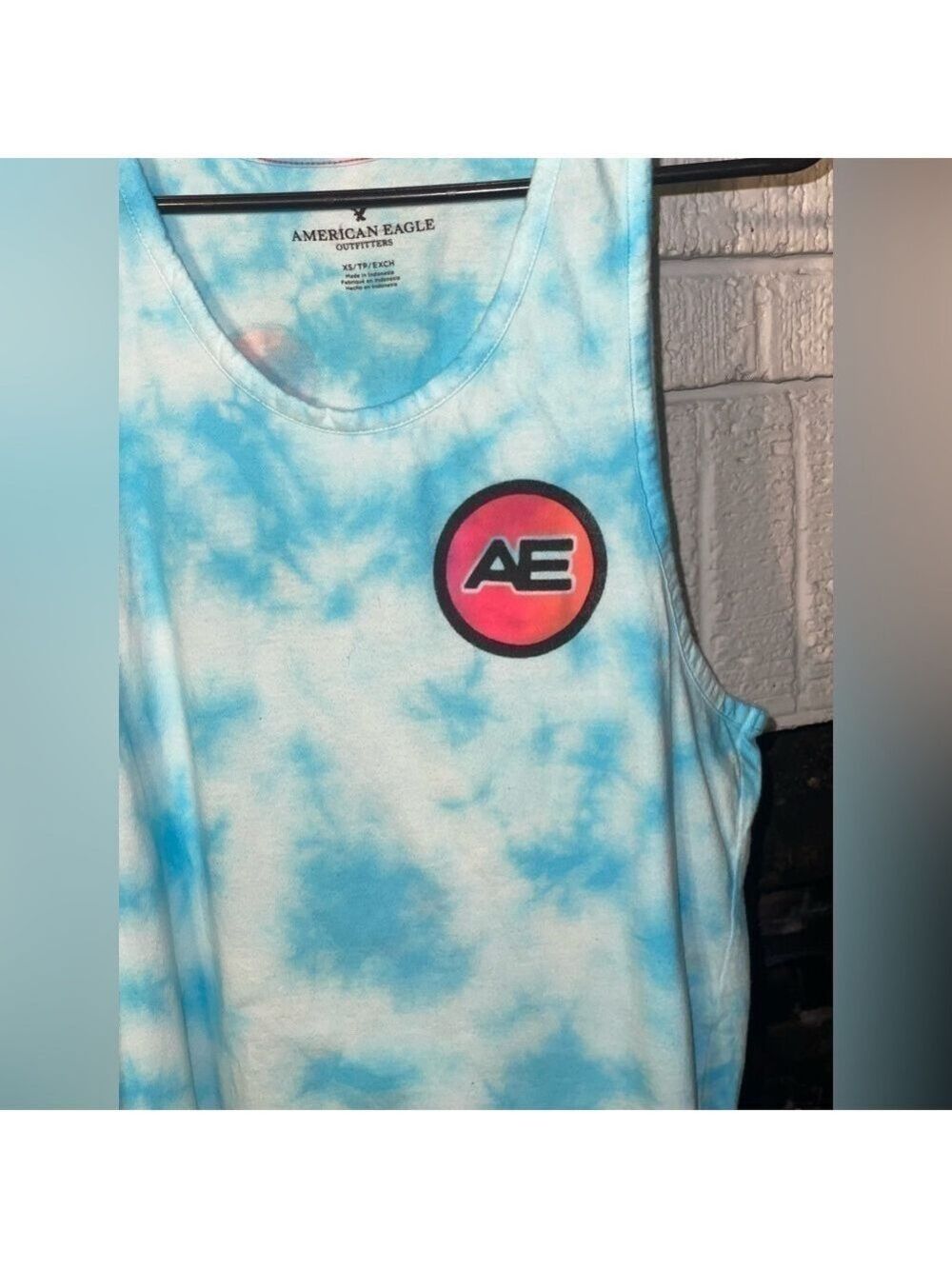 Y2K American Eagle tank top blue tie-dyed surf shirt top - Picture 3 of 11